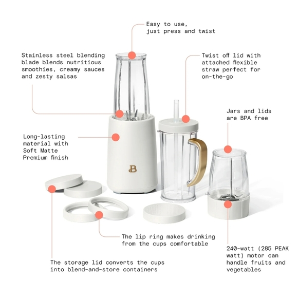 ❤️ New Beautiful White Icing Personal Blender set by Drew Barrymore - Picture 7 of 12